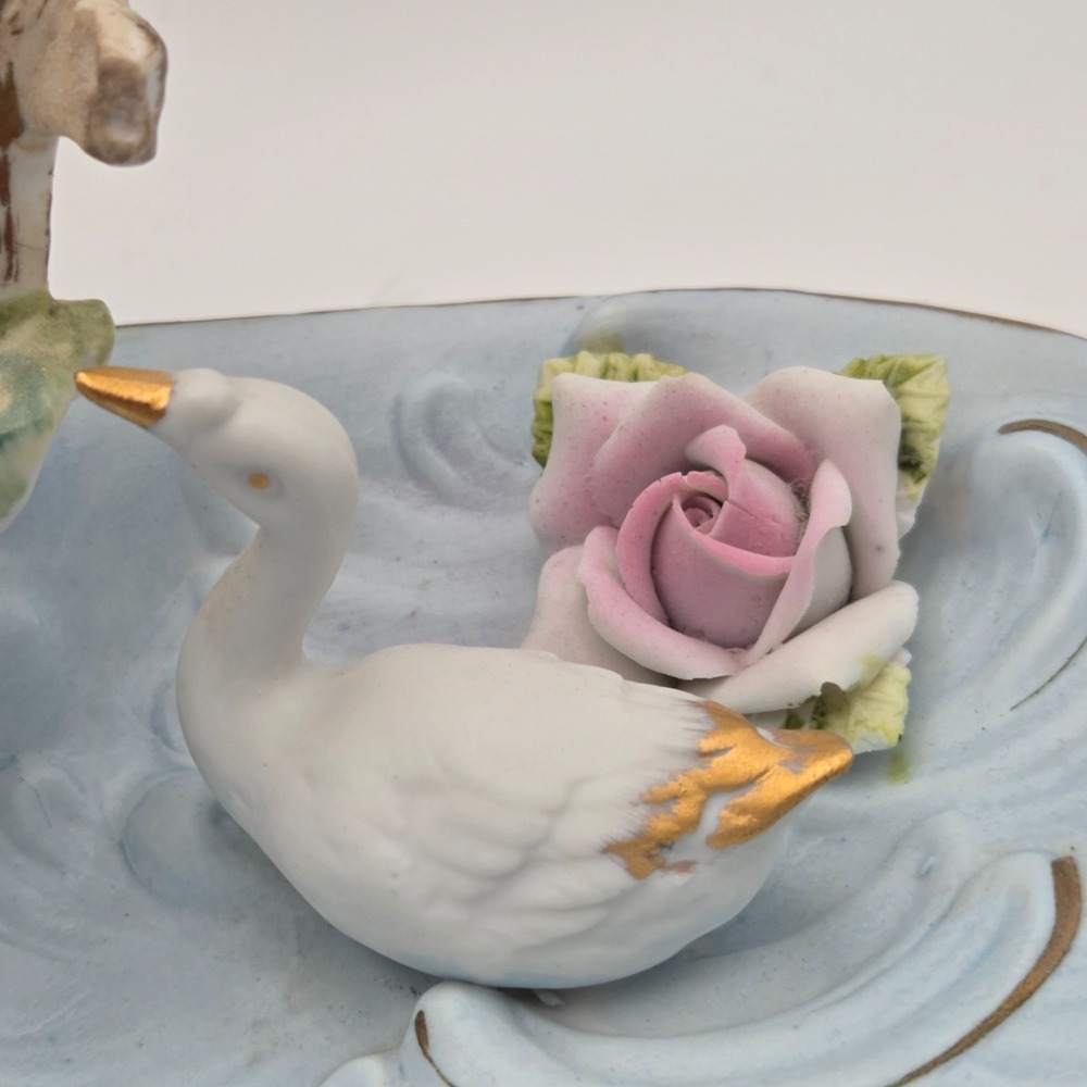 Vintage Baroque Porcelain Putti Centerpiece Planter With Cherubs Swans & Flowers - Picture 6 of 16